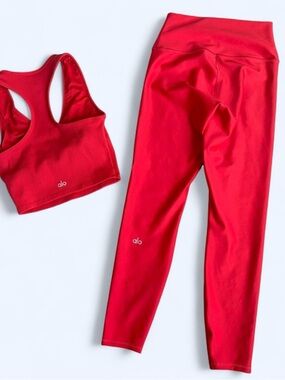 ALO Yoga Bright Red Matching Set Tank + Leggings Size XS